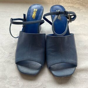 ZOMP Peep Toe Teal Blue Block Heel Shoes Size eu 37.5, leather sole,  3" heel
